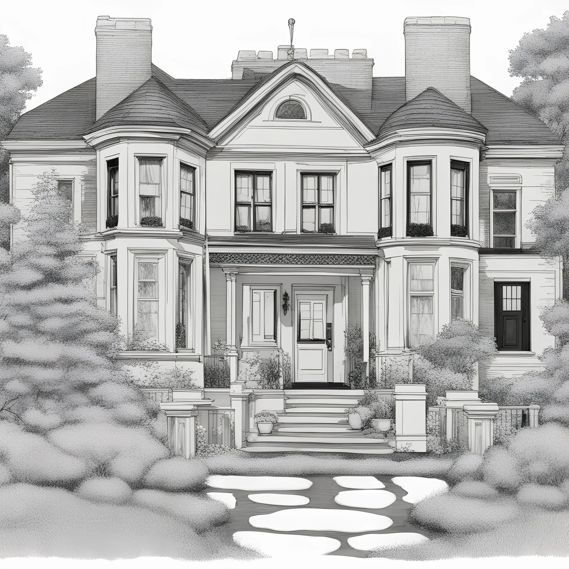 black and white house in a counb-btry