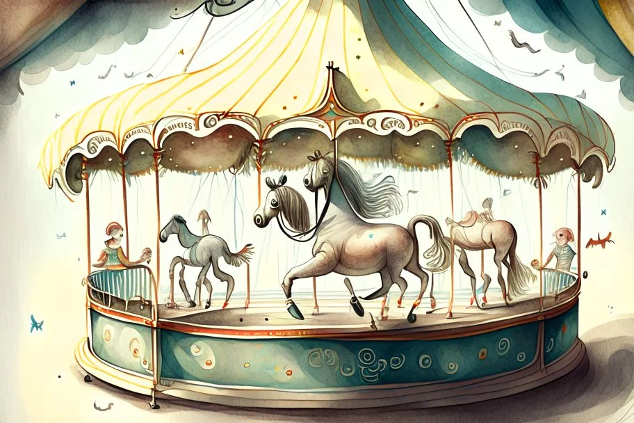 Carousel, drawing, illustration, children book style, realistic, high resolution