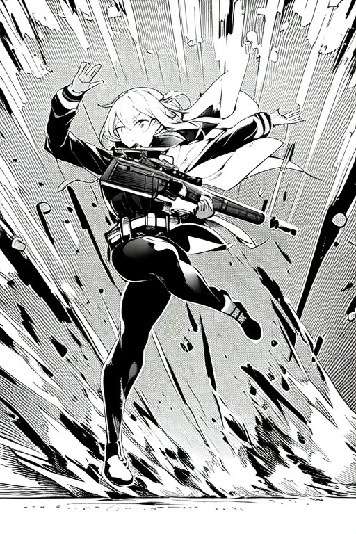 military running girl, greyscale