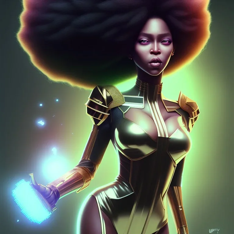 black super hero girl, green eyes, afro | very very anime!!!, fine - face, beyonce, red afro, realistic shaded perfect face, fine details. anime. realistic shaded lighting poster by ilya kuvshinov katsuhiro otomo ghost - in - the - shell, magali villeneuve, artgerm, jeremy lipkin and michael garmash and rob rey