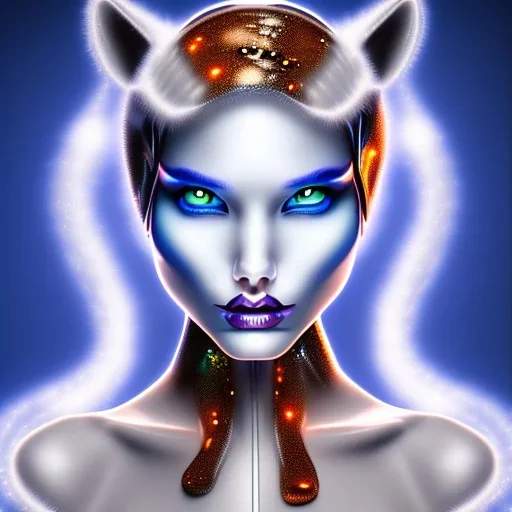 White catwoman trippy, one eye blue, one eye amber colored