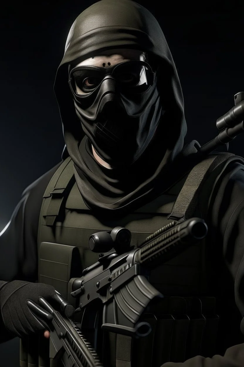 A soldier in the game modern warfare, he wears a solid black creepy mask that covers his face. He is a sniper, but can also run point. His call sign is Wraith.