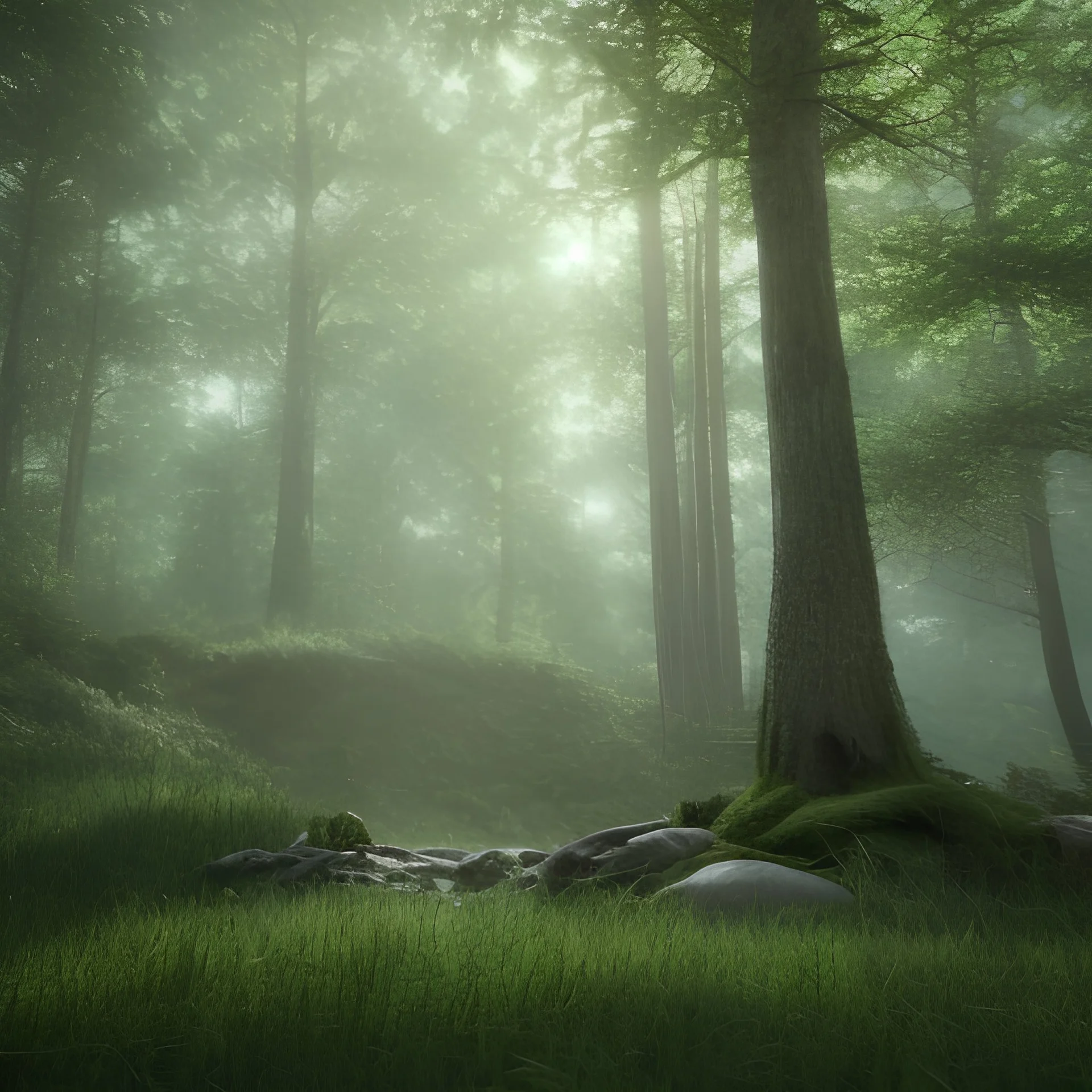 king sitting in the middle of a forest. color is darkgreen