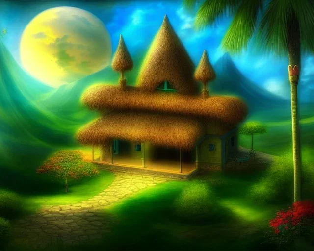 mystical house on a hot tropical island, fantasy art,