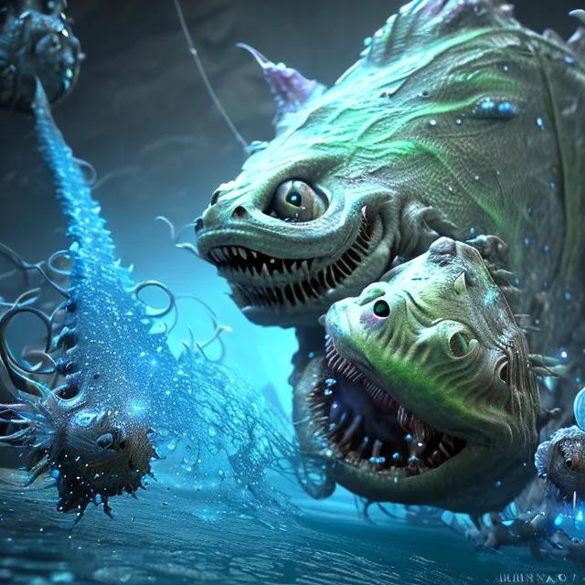 fluid ink angler fish creature, unreal engine 5, 8k resolution, photorealistic, ultra detailed