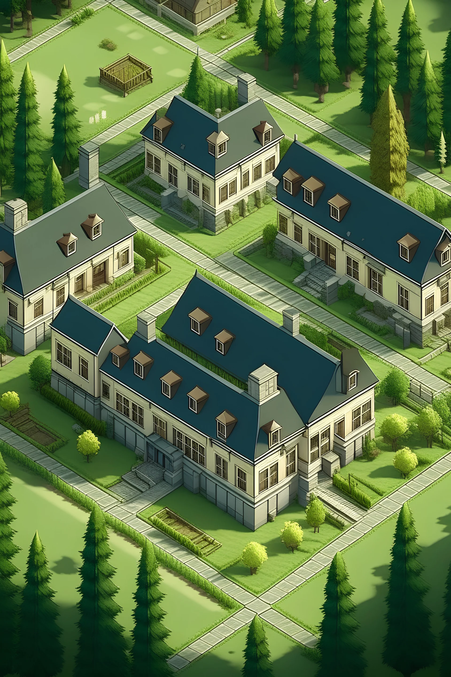 generate a map of a boarding school campus and label the buildings on the camous with their purpose. base the campus in a forest and give the map a mysterious and cozy vibes. generate the buildings as small cozy cottage like buildings and but more buildings on it