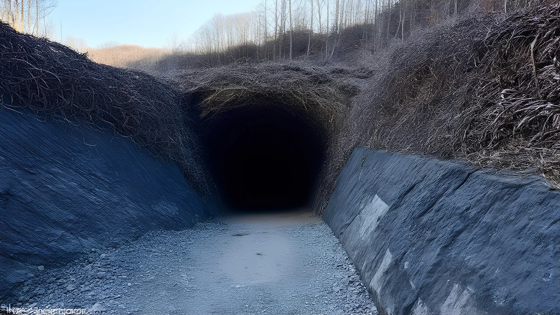 abandoned slate quarry. Tunnels have been dug and the sides of the quarry are reinforced by a wall of thorns.