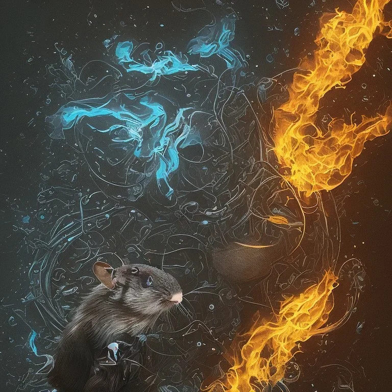 All Black Field mouse, cartoon, dark, high definition, ultra 8 k, blue fire,