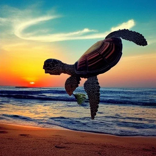 cute wind turtle and sunset