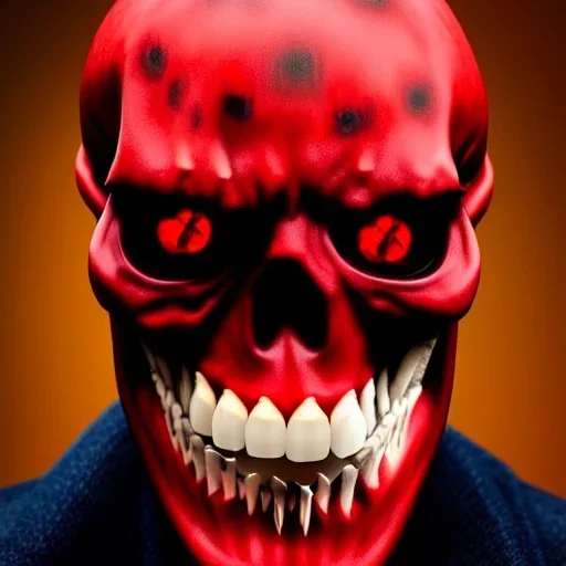 portrait, red skull of devil, teeth in nose, pixar style