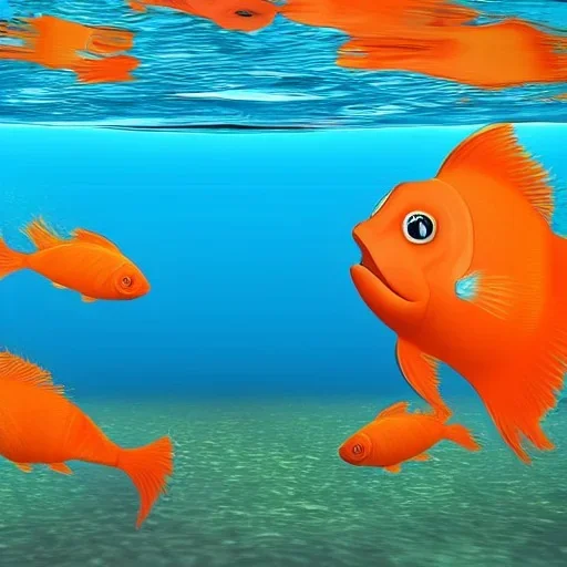  2 Orange fish,White cat Celebrating christmas under the water