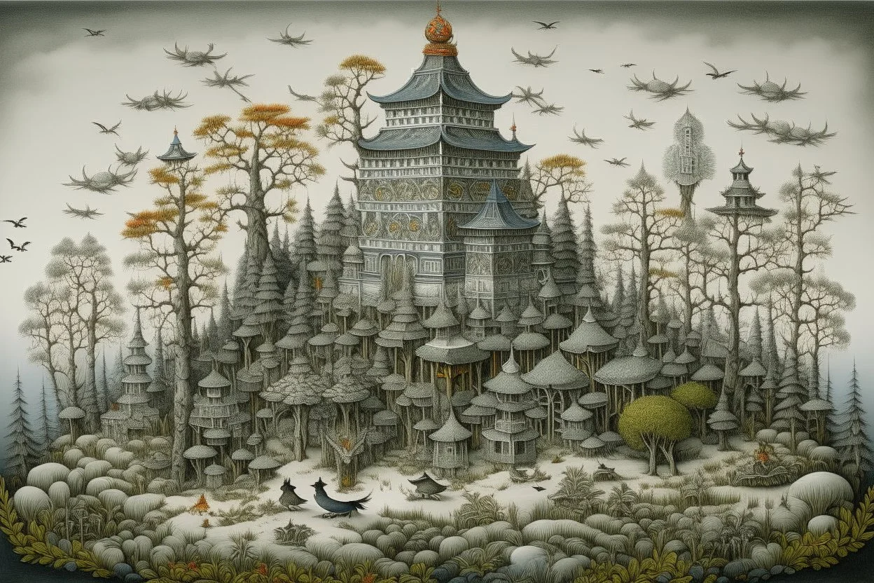 A gray towering tundra designed in German folk art painted by Zhang Lu