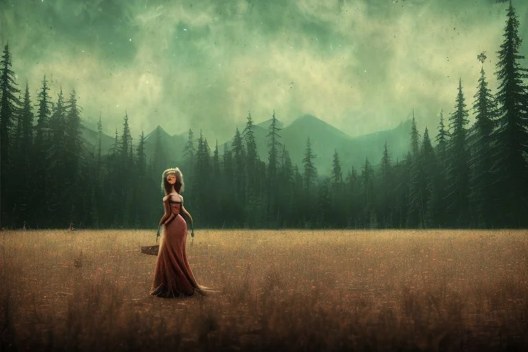 Single image: A Very Beautiful pretty dreamy Lady in eerie beautiful landscape art by Anka Zhuravleva, Sandy Welch, Jane Small, Aliza Razell, Eduard Veith, Joel Robison, Mikhail Vrubel, Ferdinand Hodler, Christoffer Relander, William Timlin, Charles Rennie Mackintosh, John Lowrie Morrison, Sidney Nolan. 3/4 Headshot, Volumetric lighting, 3d, mixed media, Best quality, crisp quality