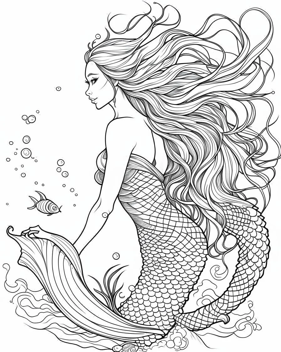 A real simple l mermaid, coloring image,