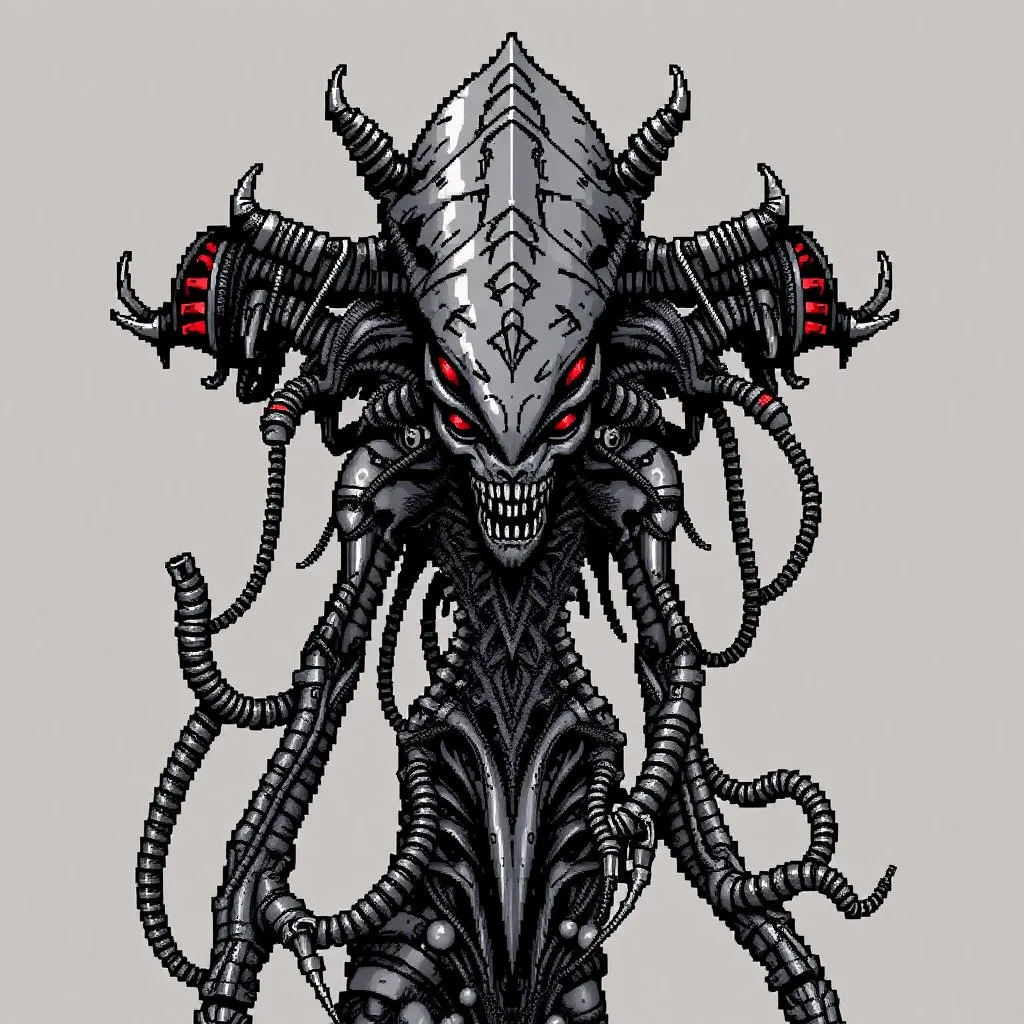 8 bit pixelart a Biomorphic Biomechanical Alien Queen by Giger
