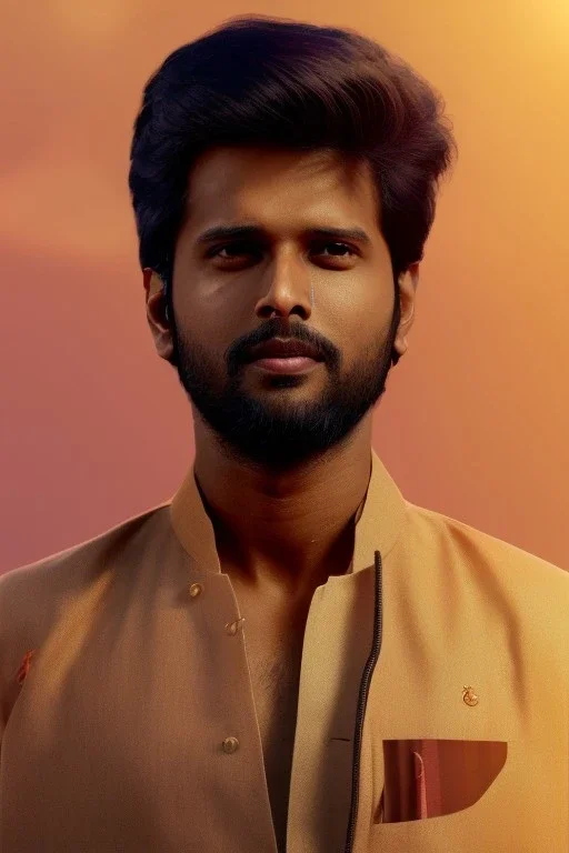 Indian actor Vijay Deverakonda, by Mahmoud Sai, Cartographic, Circuitry, Golden Hour, Closeup-View, 16k, Lumen Global Illumination, Diffraction Grading