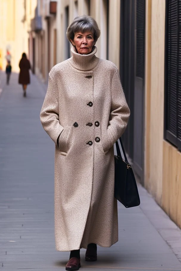 dos mujeres de 45 años caminando por una céntrica calle de una ciudad española, visten ropa de segunda mano, abrigo y jersey de cuello alto, es la moda y es tendencia, fotografía real, de cara a la cámara