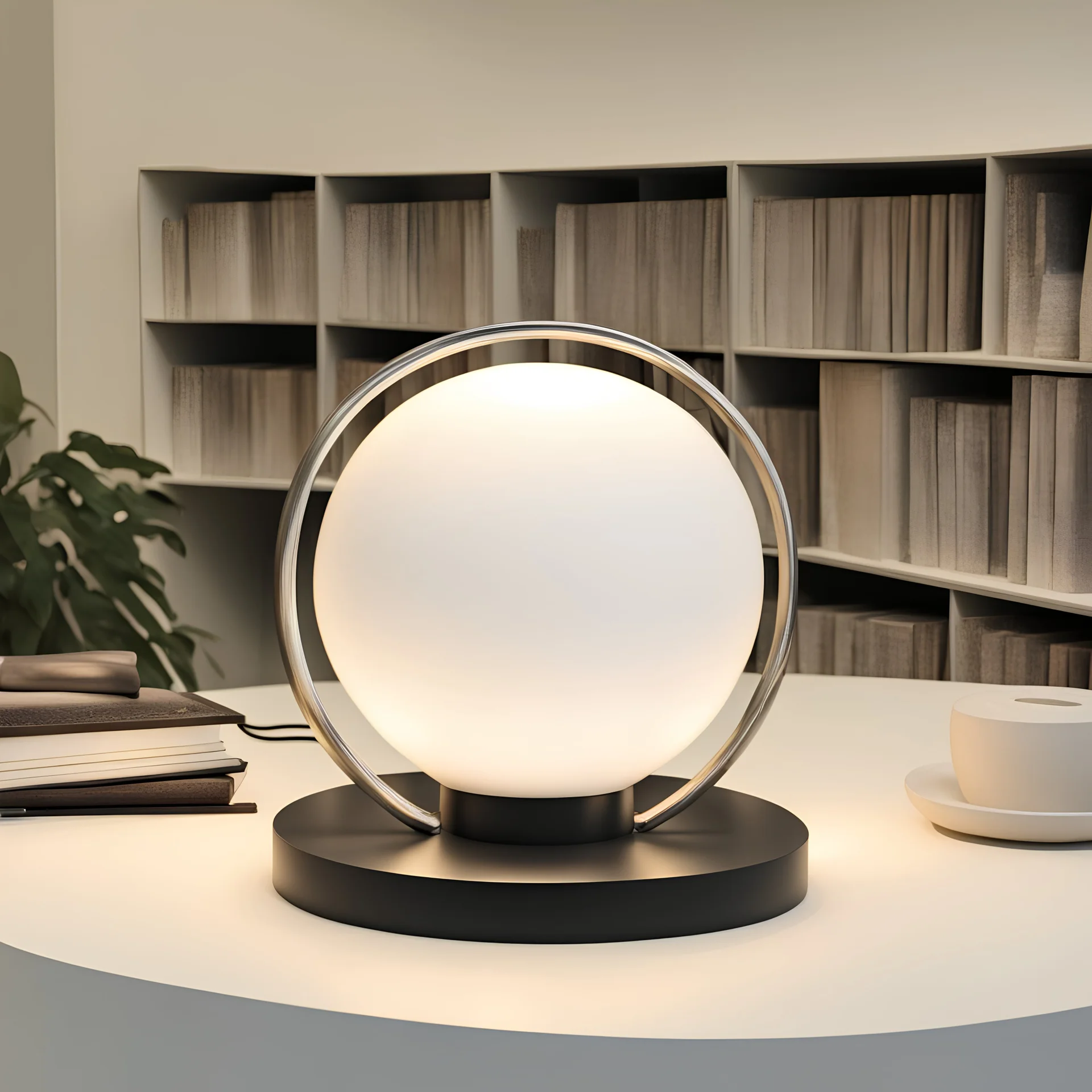 Table Lamp, Two hand design Inspired by Michelangelo's "The Creation of Adam" painting. sphere as a light in the middle. a metal lamp arm connected to the hands. modern design style. white color. studio light.