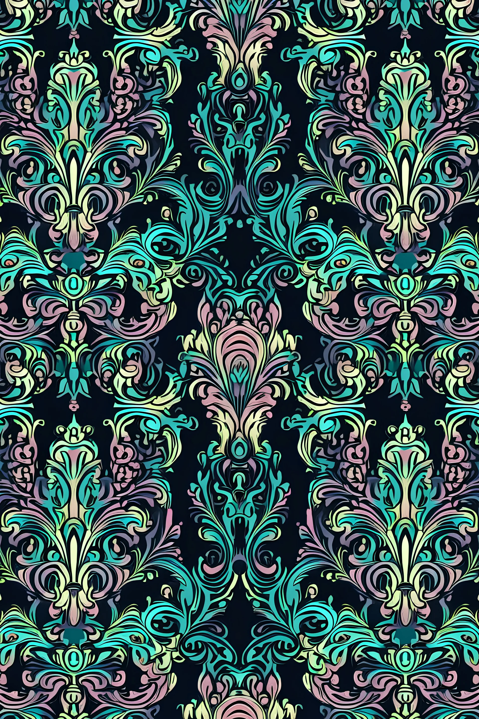 victoran style fabric intricate ornament , seamless , ---tile , vibrant colors , pastel colors , no text , dark blue backround
