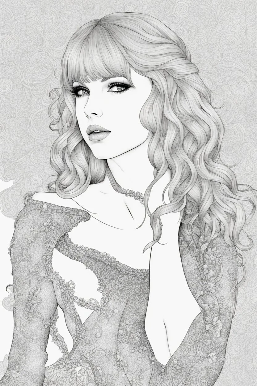 coloring pages of taylor swift for adults, Designs Black and white, No Shading