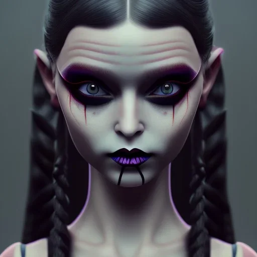 wednesday addams,wednesday make up, wednesday dress, wednesday hair, hyper detail, octane render, unreal engine 5, 8k resolation