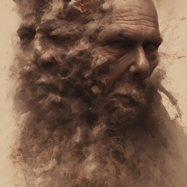 Extremely detailed portrait of a man covering his fading face with multiple hands growing out of his palms, digital painting.