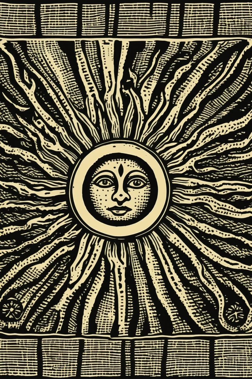 Woodcut tarot sun