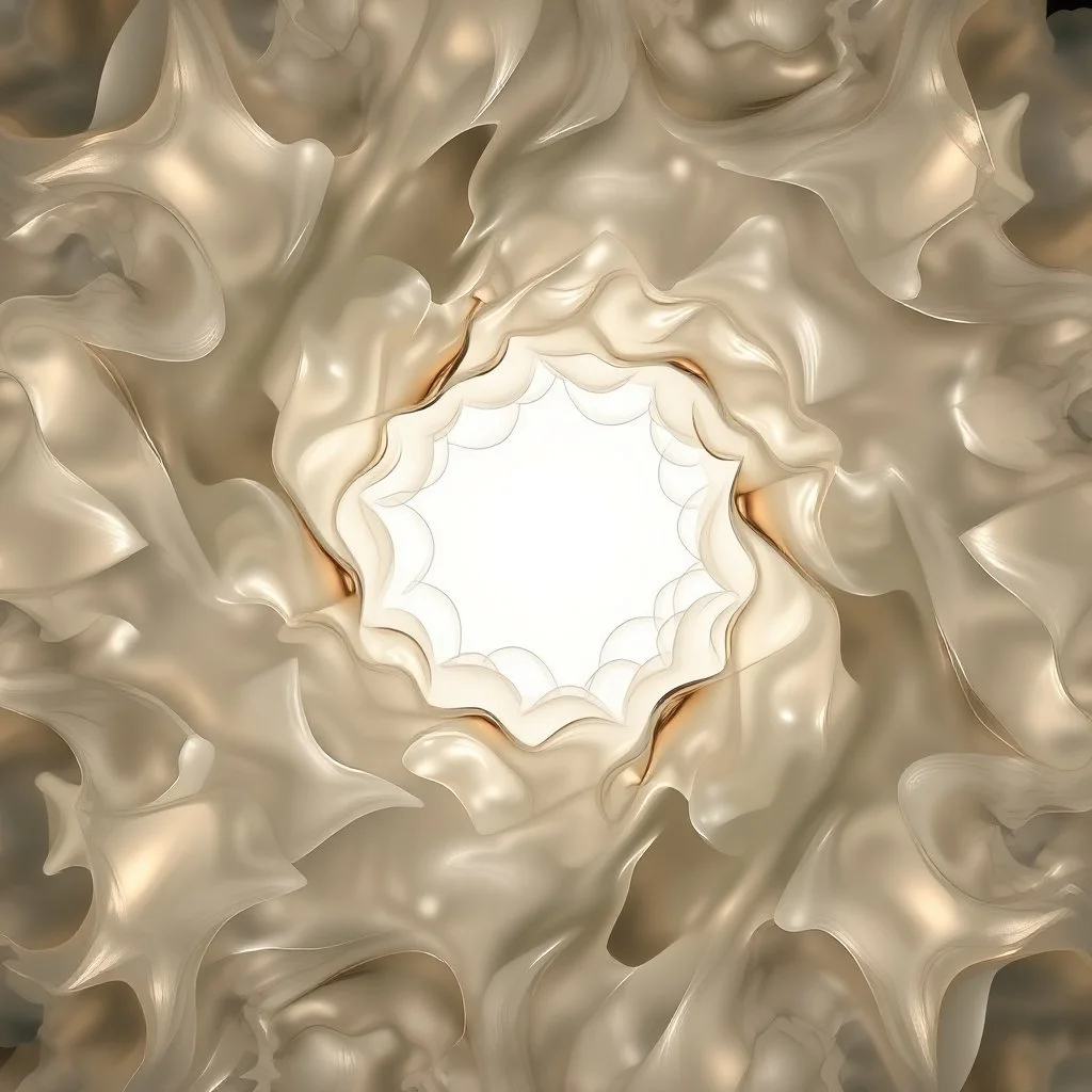 Mesmerizing abstract visual, mass of flowing translucent shapes, centered, soft aesthetic, negative space.