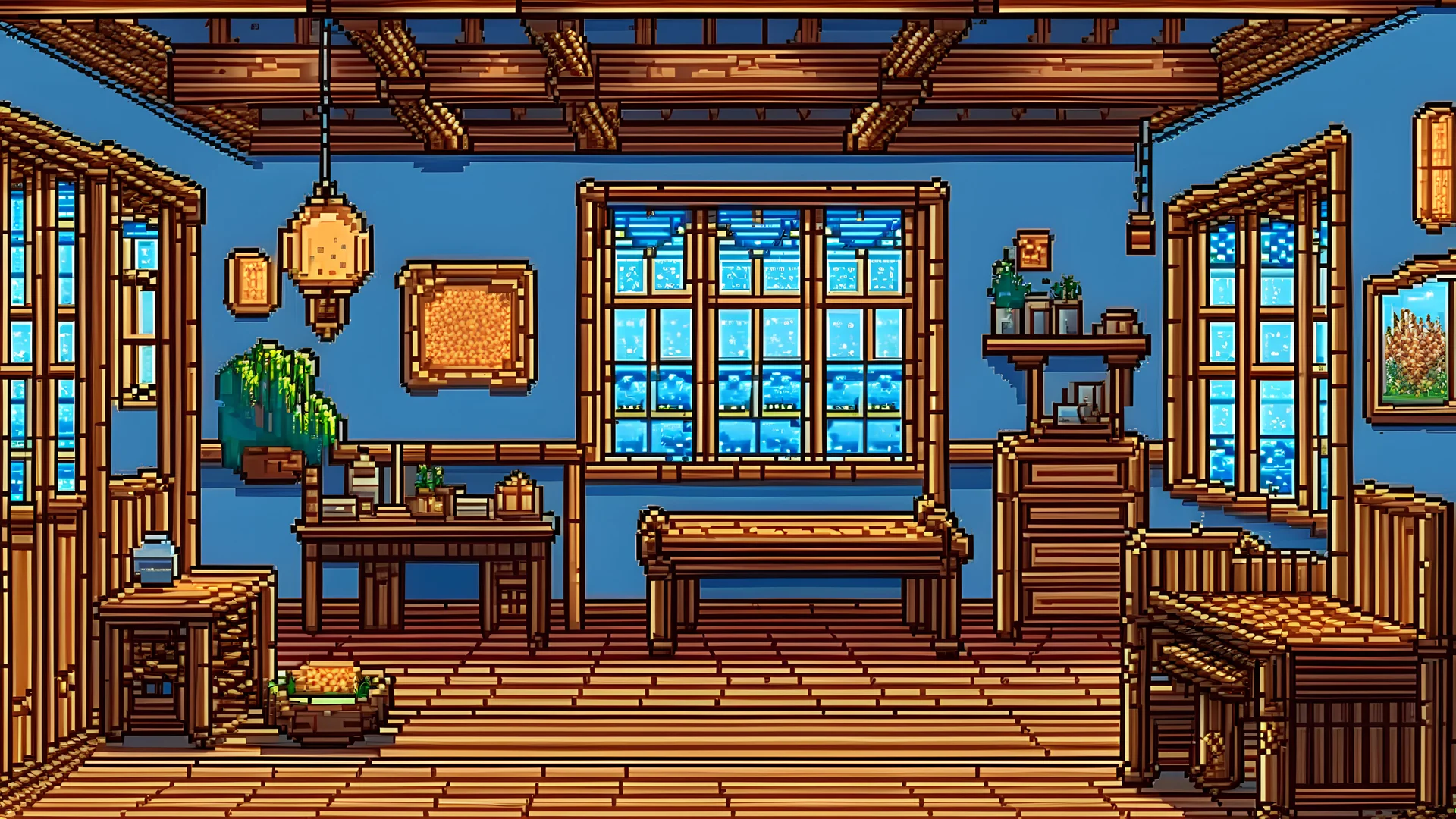 Inside the room of a medieval magical barracks pixelart