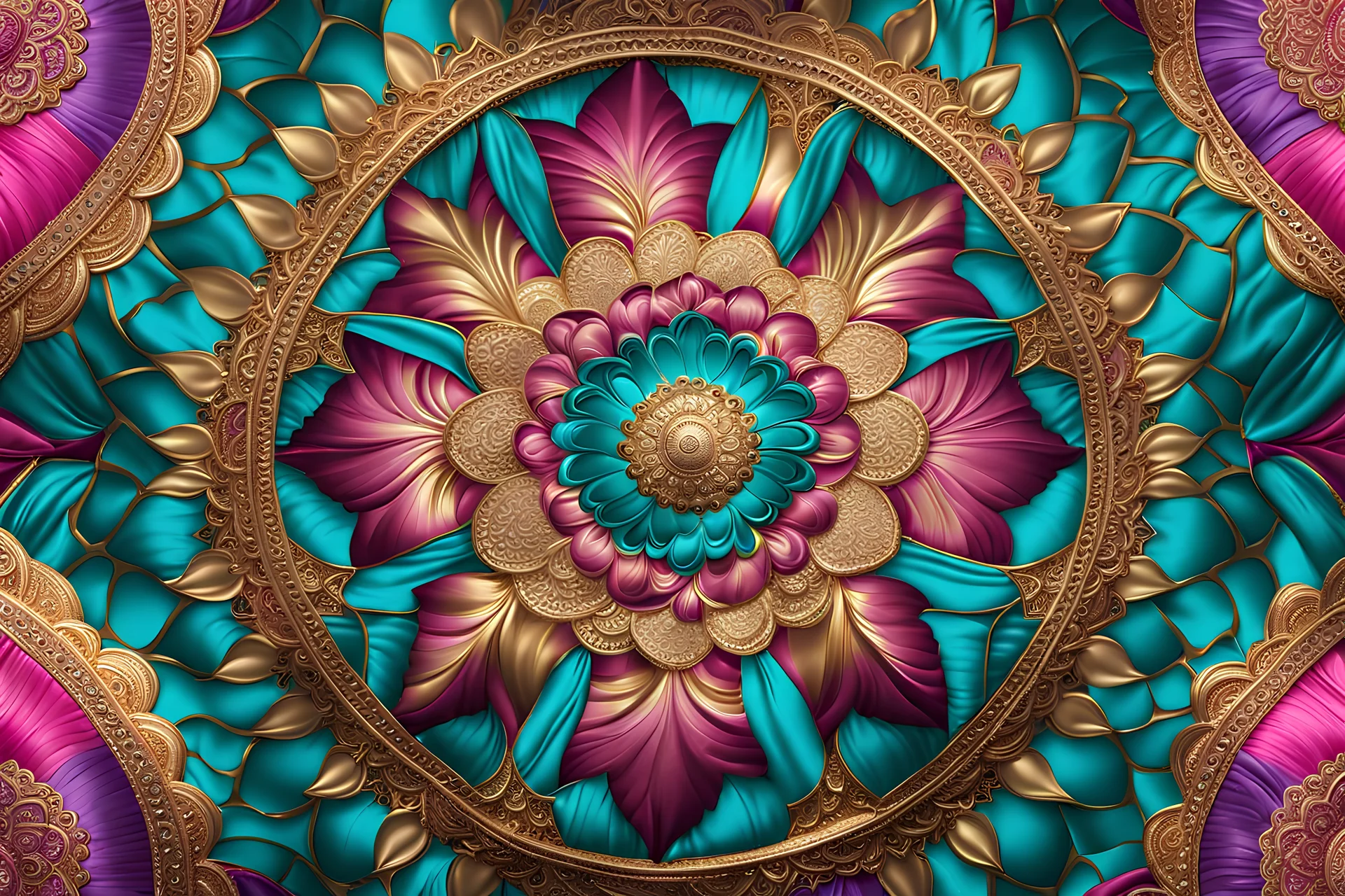 texture tissus satin mandala couleurs roses dorés mauves turquoise clair