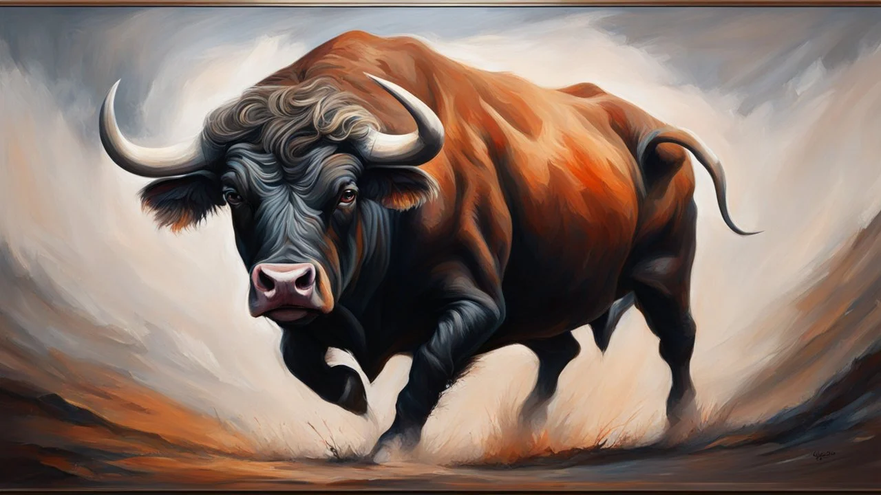 dangerous bull oil painting