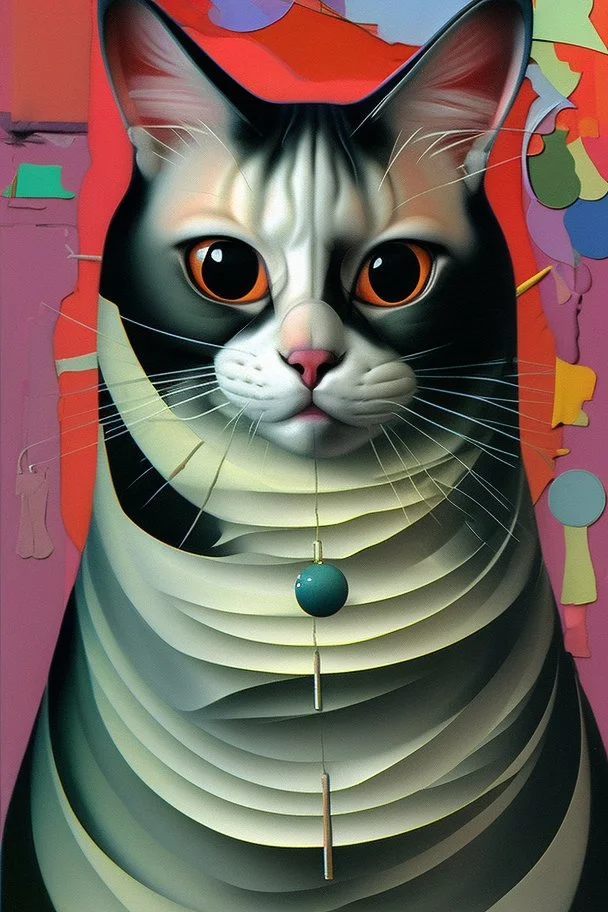 A cat, abstract and surrealism, collage of absurd art