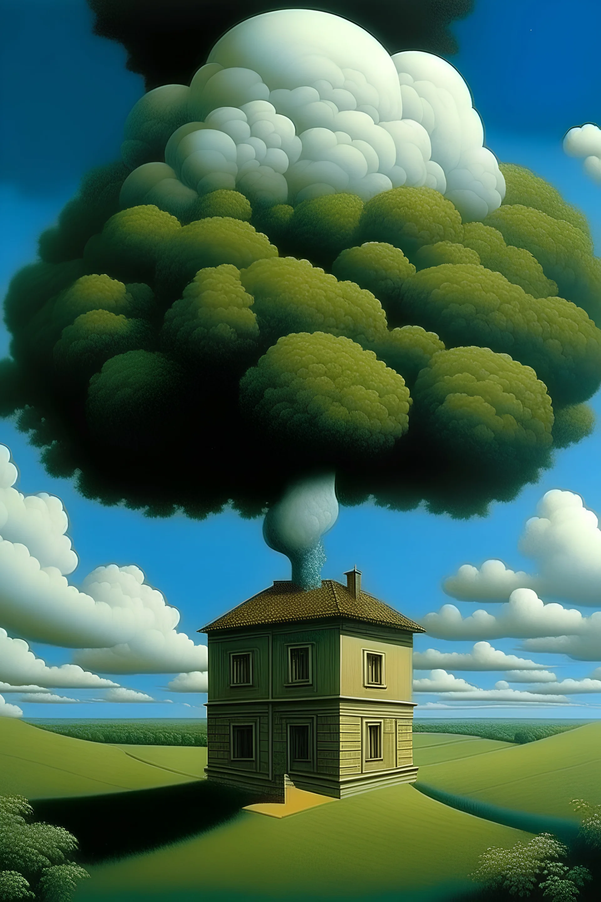 The creature in the sky Got sucked in a hole, now there's a hole in the sky And the ground's not cold And if the ground's not cold, everything is gonna burn We'll all take turns, I'll get mine too; Rene Magritte