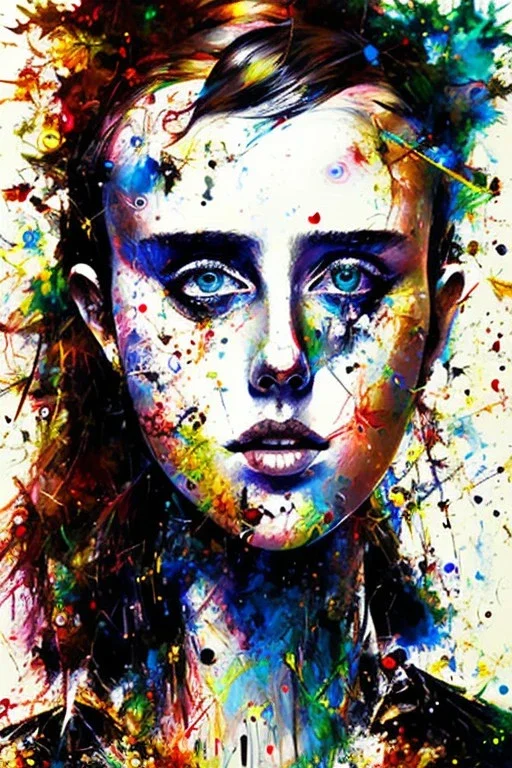 Danish singer MØ face, Abstract portrait by Yoji Shinkawa, Jackson Pollock