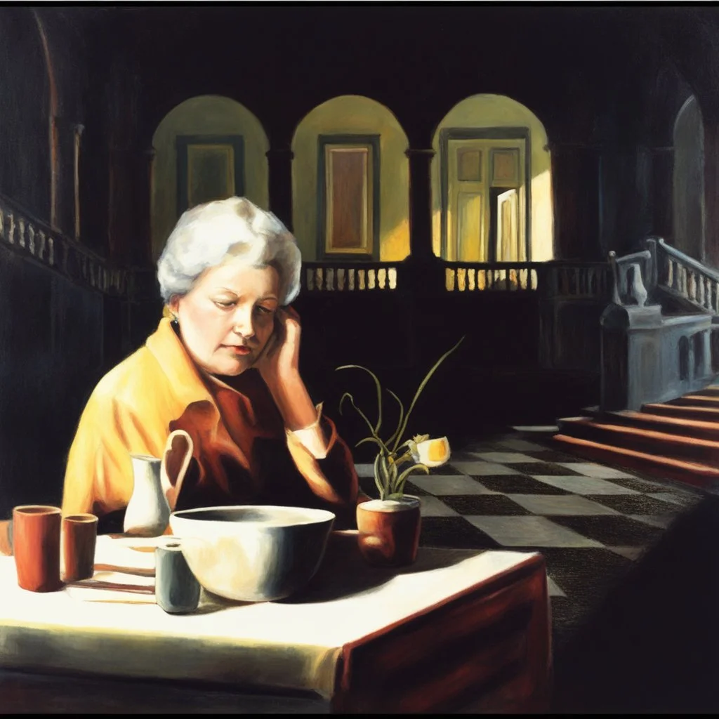 oil painting, woman seating down, dark,