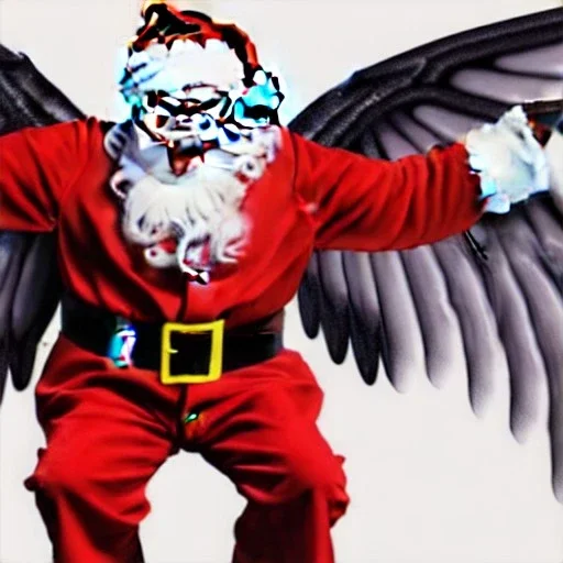 wings, freaky Santa with wings, laughing, flying, satan wings