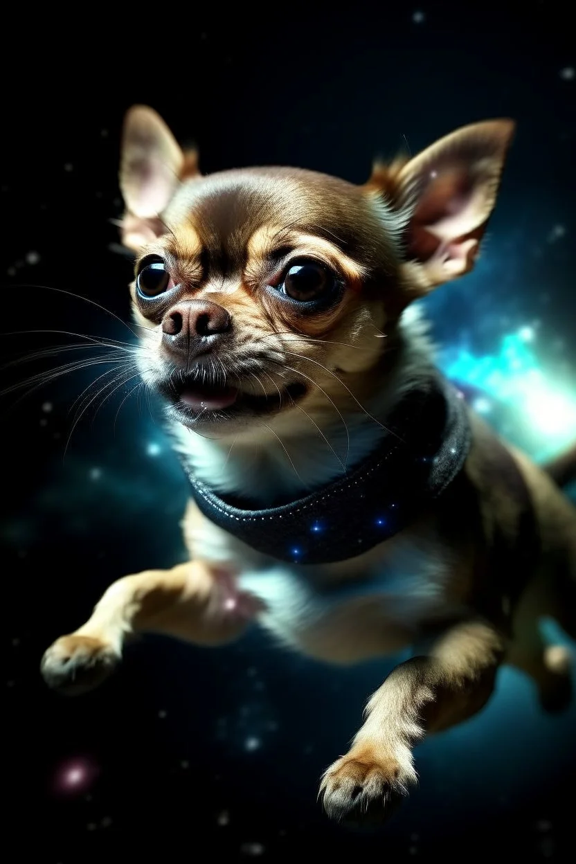 a mythical chiwawa dog in the space close to attack