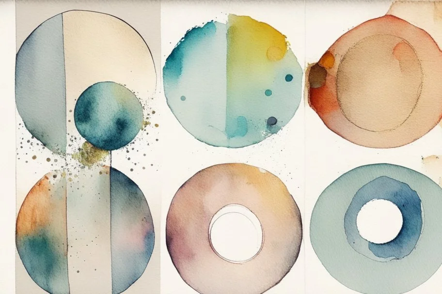Five Abstract watercolour circles with sketchy pencil outlines