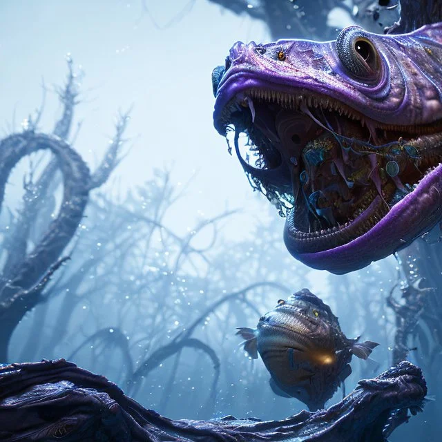 fluid ink angler fish creature, unreal engine 5, 8k resolution, photorealistic, ultra detailed