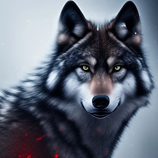 Black Wolf, huge, red eyes, 8K, cinematic lighting, sharp focus, masterpiece, expert