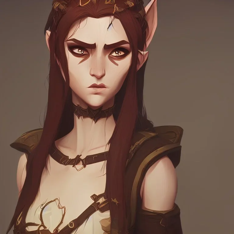 dungeons and dragons female elf druid, brown hair, brown eyes, pale skin