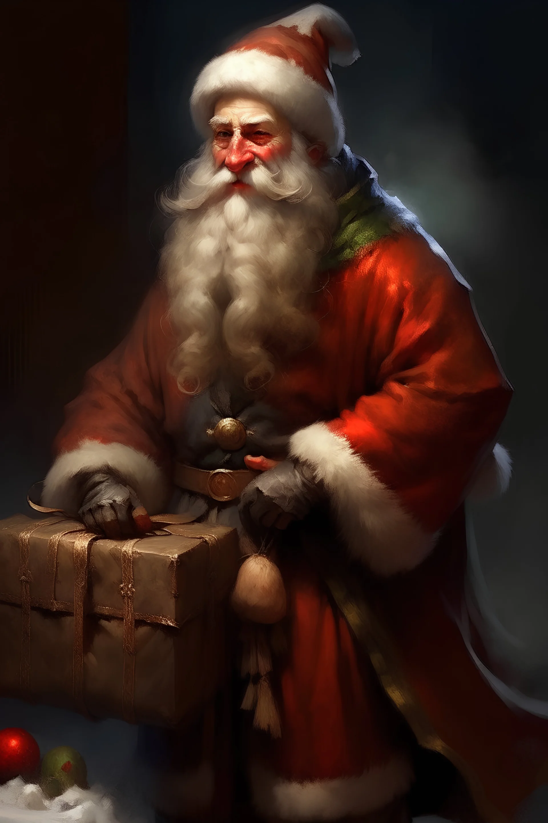 St.nicholas was dressed all in fur, from his head to his foot, And his clothes were all tarnished with ashes and soot; A bundle of toys he had flung on his back, And he looked like a peddler just opening his pack.