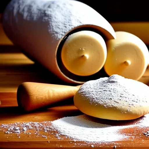 still life rolling pin flour dough