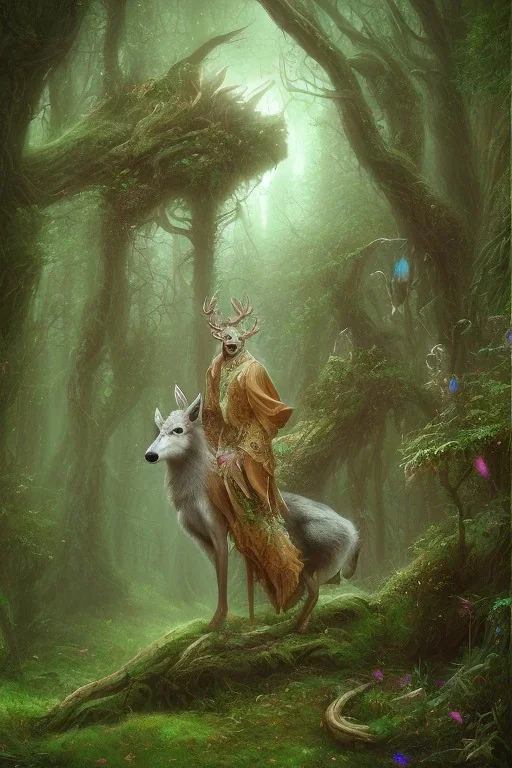 dream deer god druid deep forest green mystic