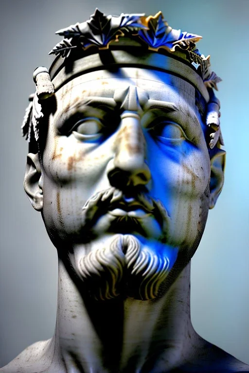 Ultra Realistic image, classical renaissance sculpture, white marble material, Lionel Messi god, Laurel leaves crown, miguel angel style, chisel style, emperor, waist up portrait, epic, celestial, cinematic lighting, God light, god rays, 4k resolution, smooth details, ornate details, soft lighting, unreal engine 5, sky background.