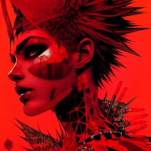 beautiful punk girl, hyper detailed, hyperdetailed, intricately detailed, illustration by <kilian eng> <Yoji Shinkawa>, darkred tones,