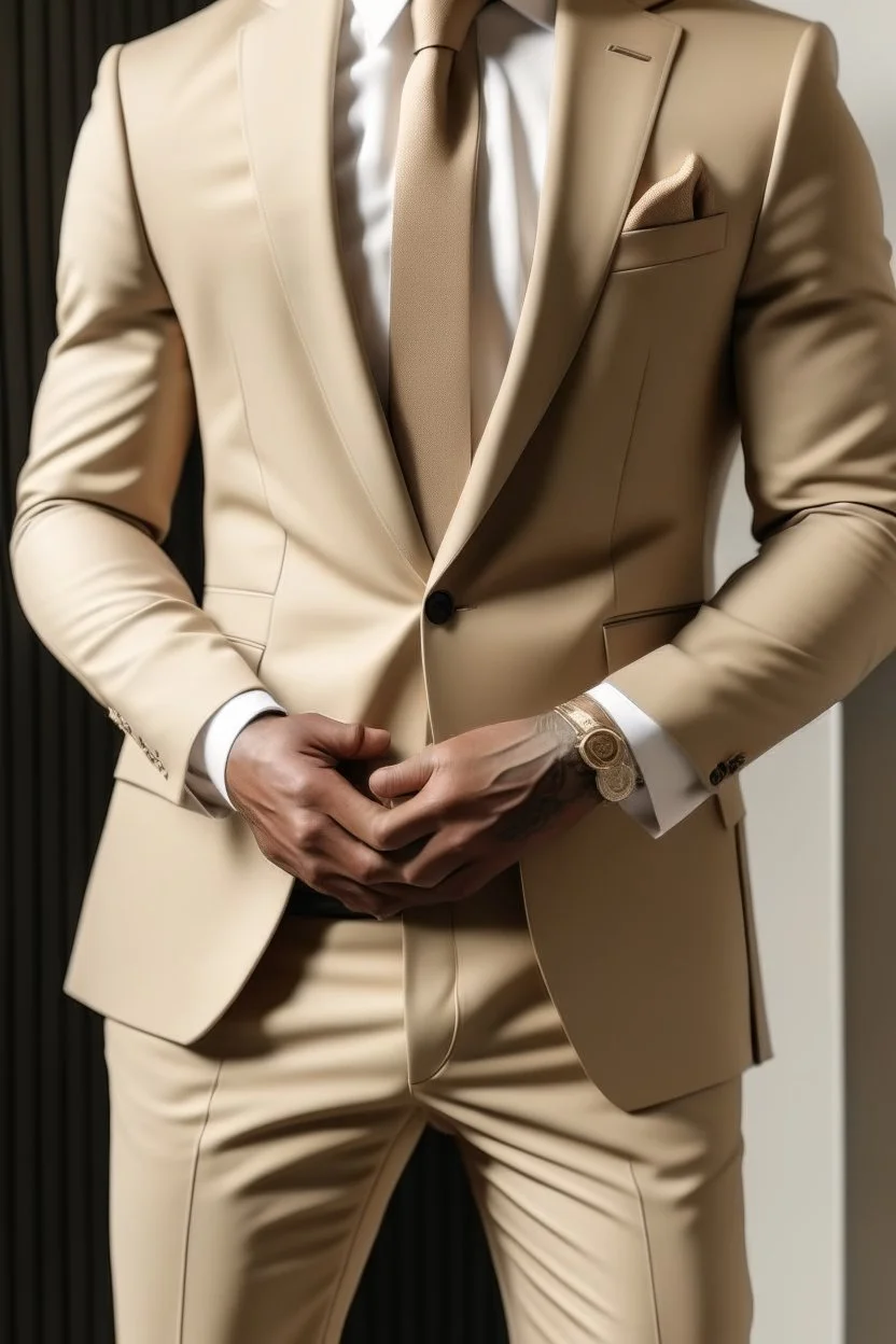 McKenzie Washer in a beige suit.