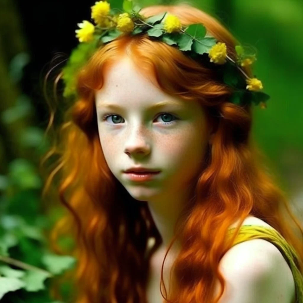 pretty girl, aged 14, ginger, conventionally attractive, dreamy, faun, satyr