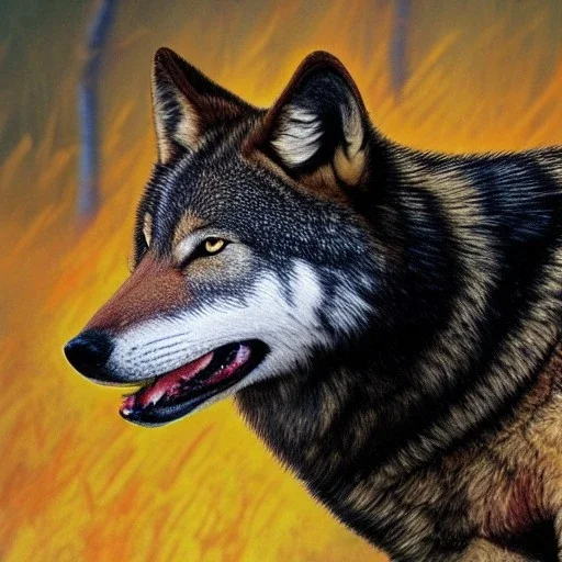 Black red and yellow wolf