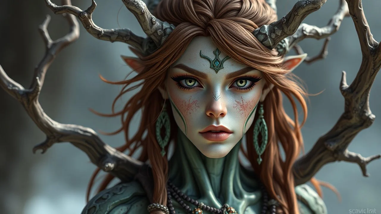 construct human druid with brown hair hazel eyes fair skin